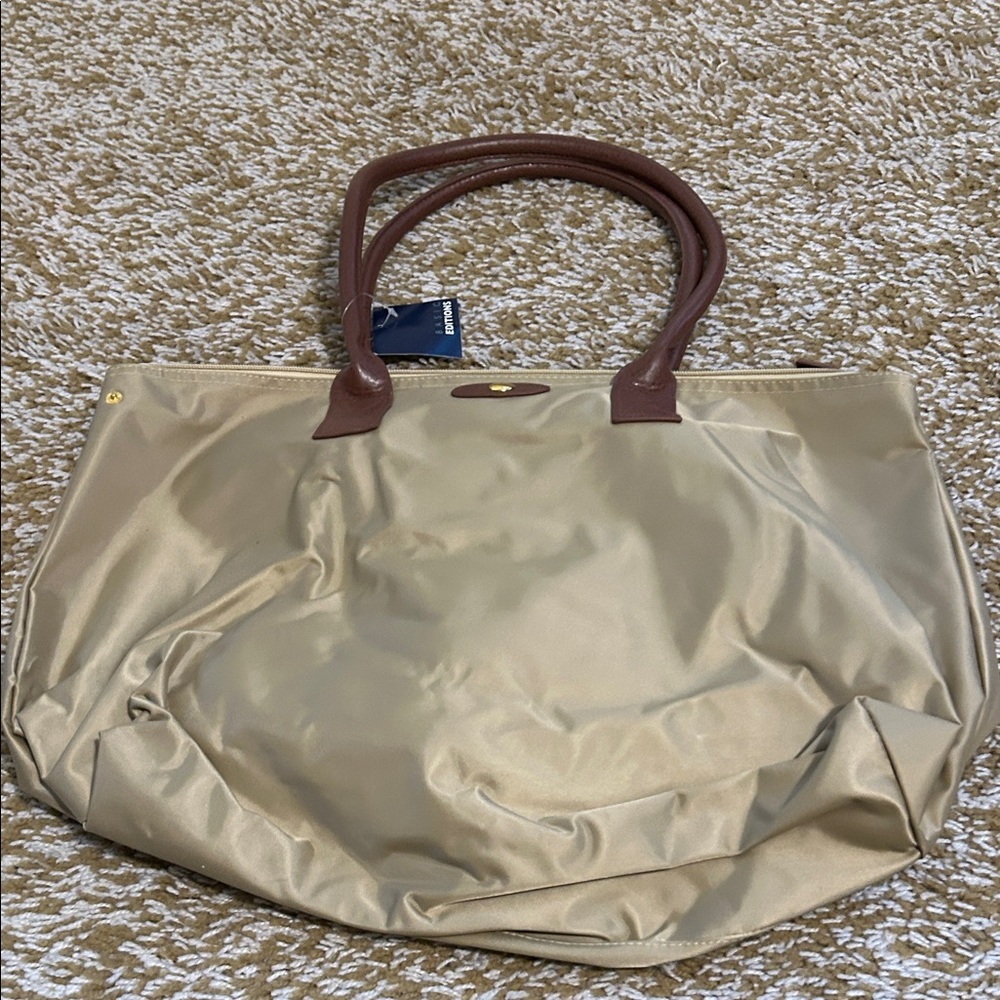 Basic Editions Tan Tote Bag with Brown Handles